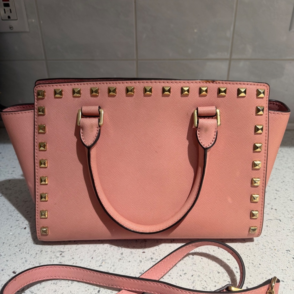 Authentic Michael Kors Studded Leather Satchel (P… - image 2